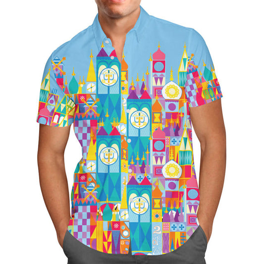 Men's Button Down Short Sleeve Shirt - M -   Its A Small World Disney Parks Inspired -  READY TO SHIP