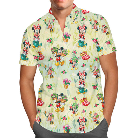 Men's Button Down Short Sleeve Shirt - 2XL -  Gardener Mickey and Minnie -  READY TO SHIP