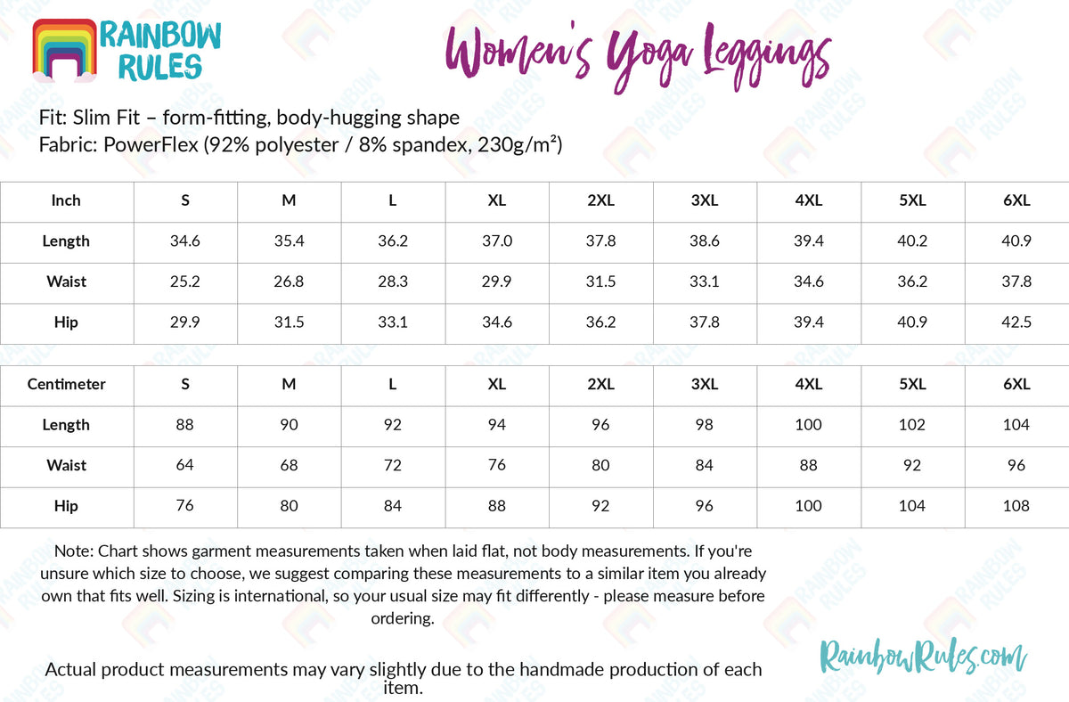 Women's Yoga Leggings - Rainbow Rules Size Chart