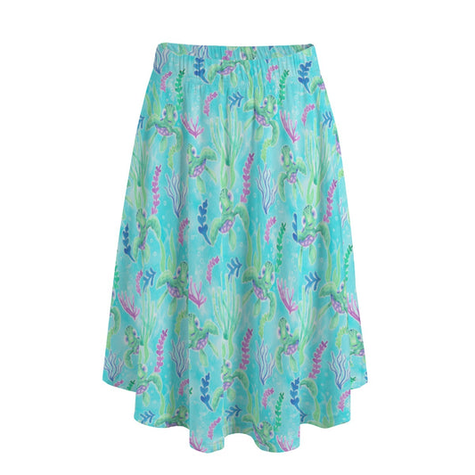 Neon Floral Baby Turtle - Women's Pocket Midi Skirt