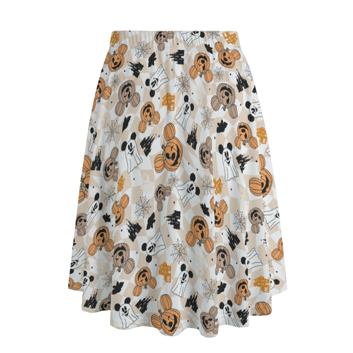 Checkered Halloween Ghosts & Pumpkins - Women's Pocket Midi Skirt