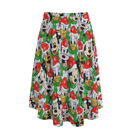 Mouse Friends in Santa Hats - Women's Pocket Midi Skirt