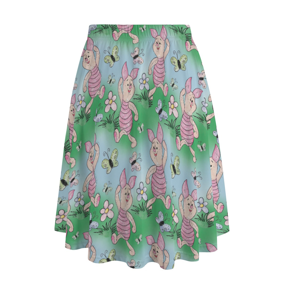 Sketched Shy Friend and Butterflies - Women's Pocket Midi Skirt