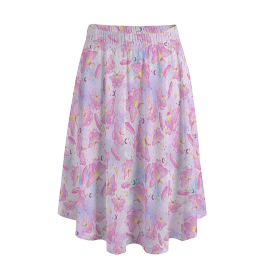 Pink Crystal Lunar Moths - Women's Pocket Midi Skirt