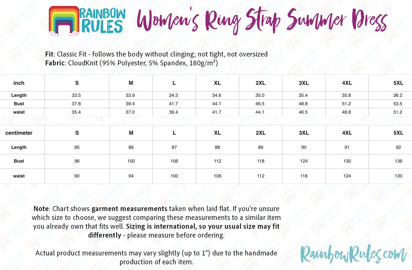 Women's Ring Strap Summer Dress Size Chart