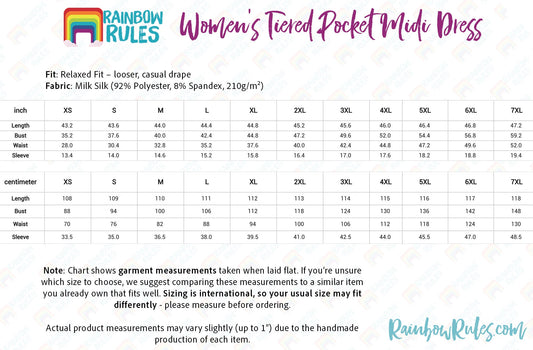 Women's Tiered Pocket Midi Dress Size Chart