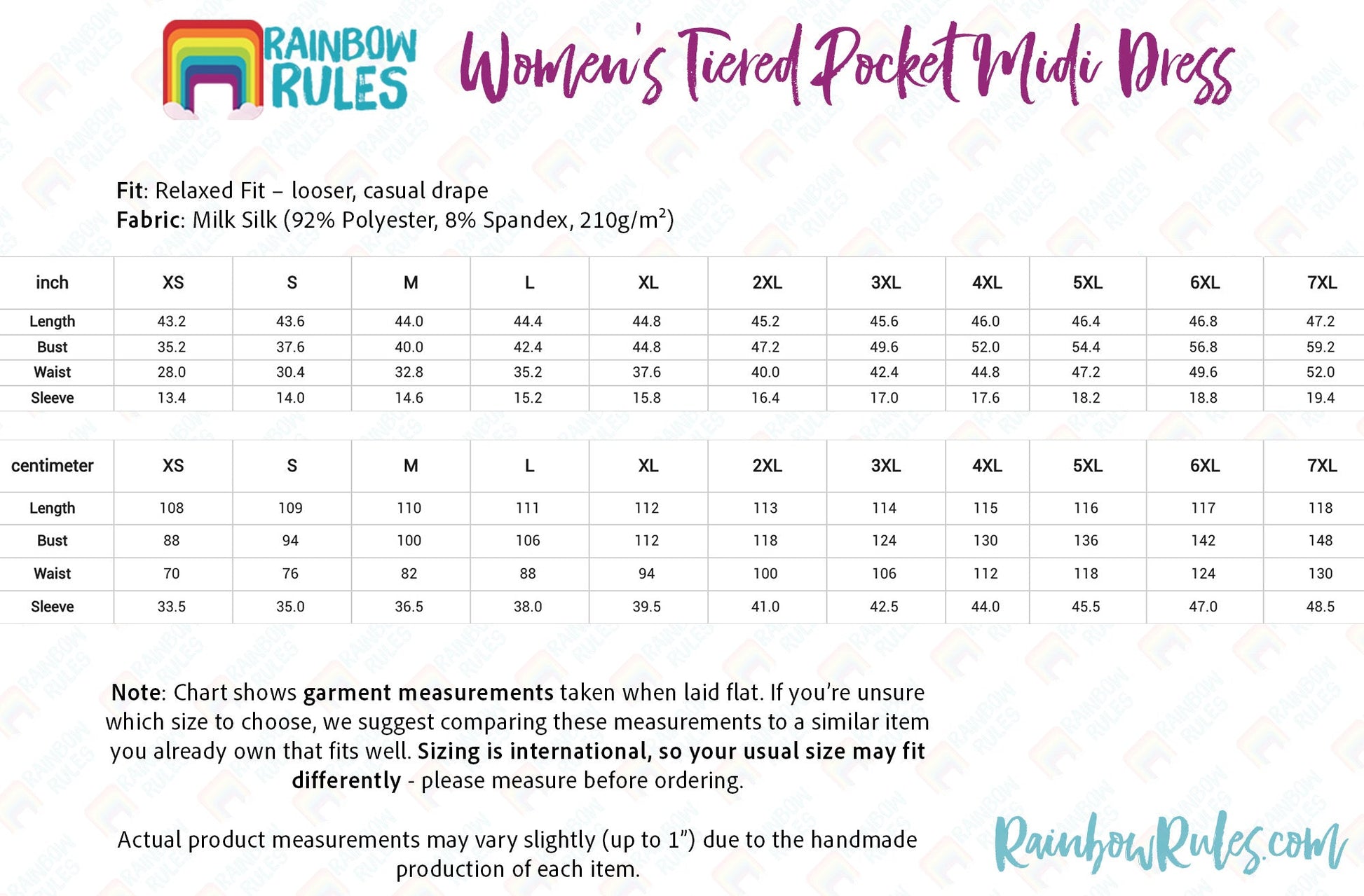 Women's Tiered Pocket Midi Dress Size Chart