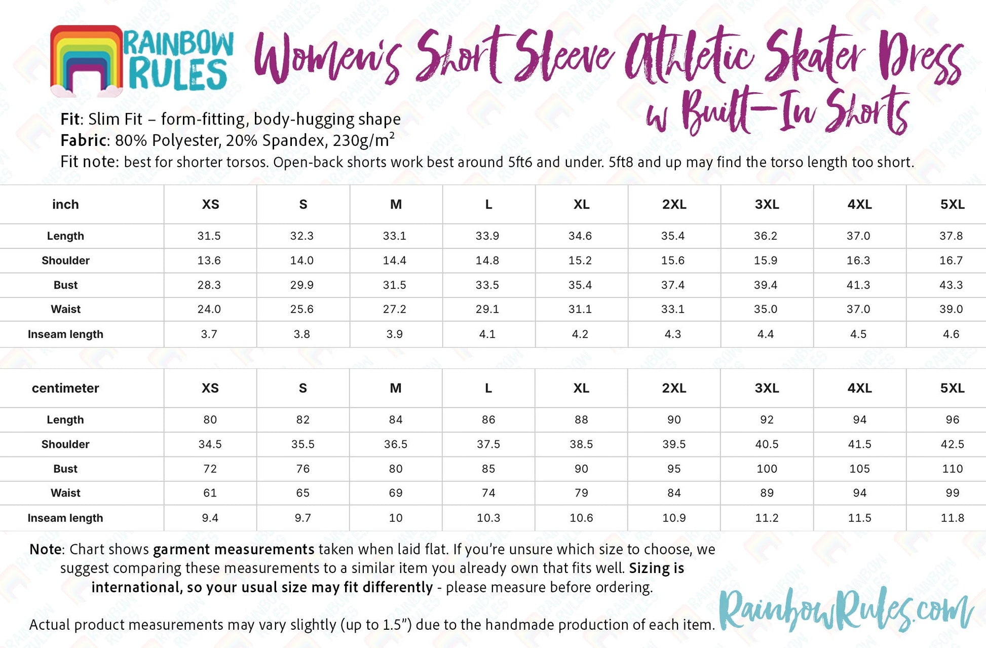 Women's Short Sleeve Athletic Skater Dress with Built-In Shorts Size Chart
