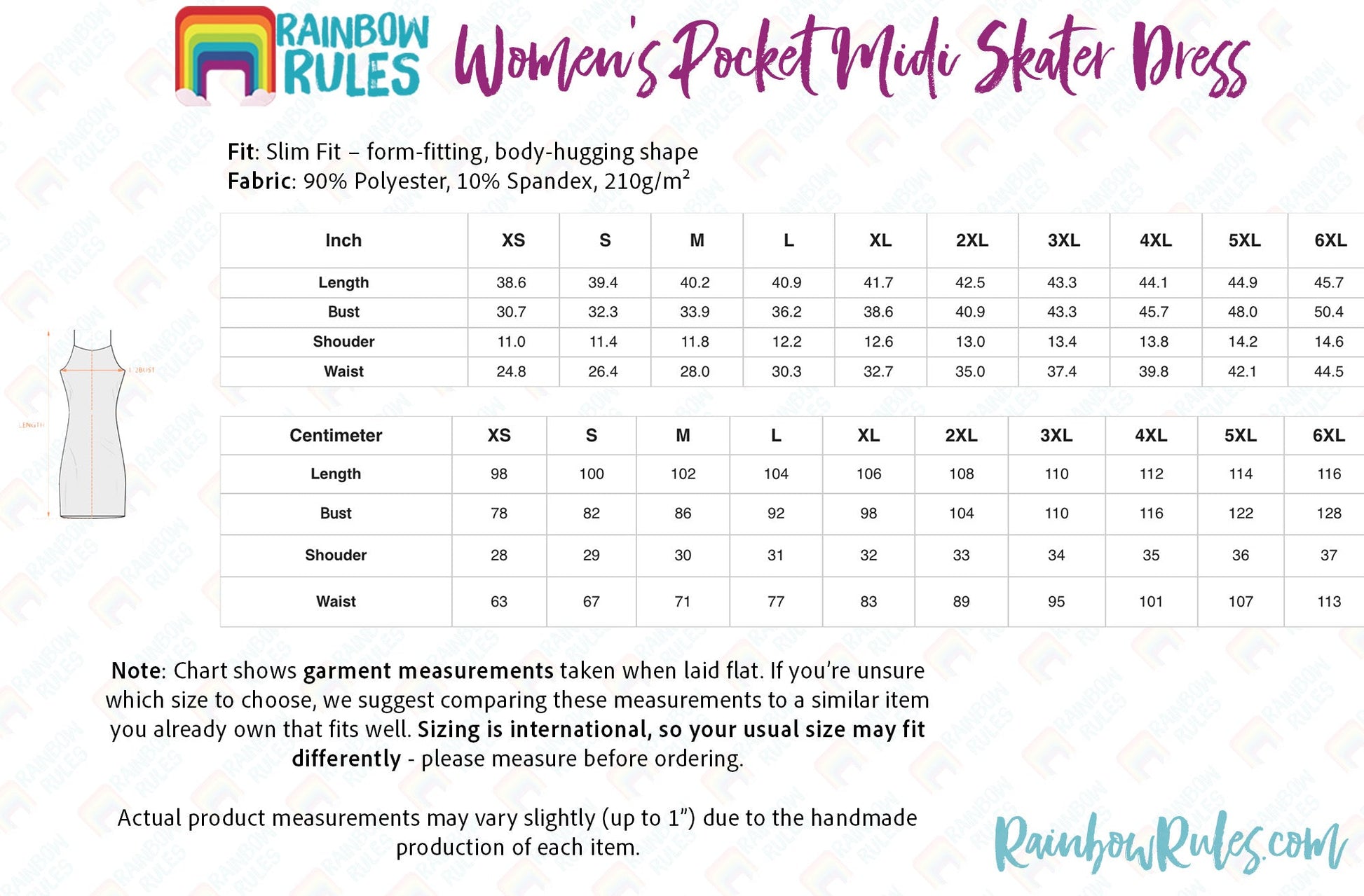 Women's Pocket Midi Skater Dress Size Chart