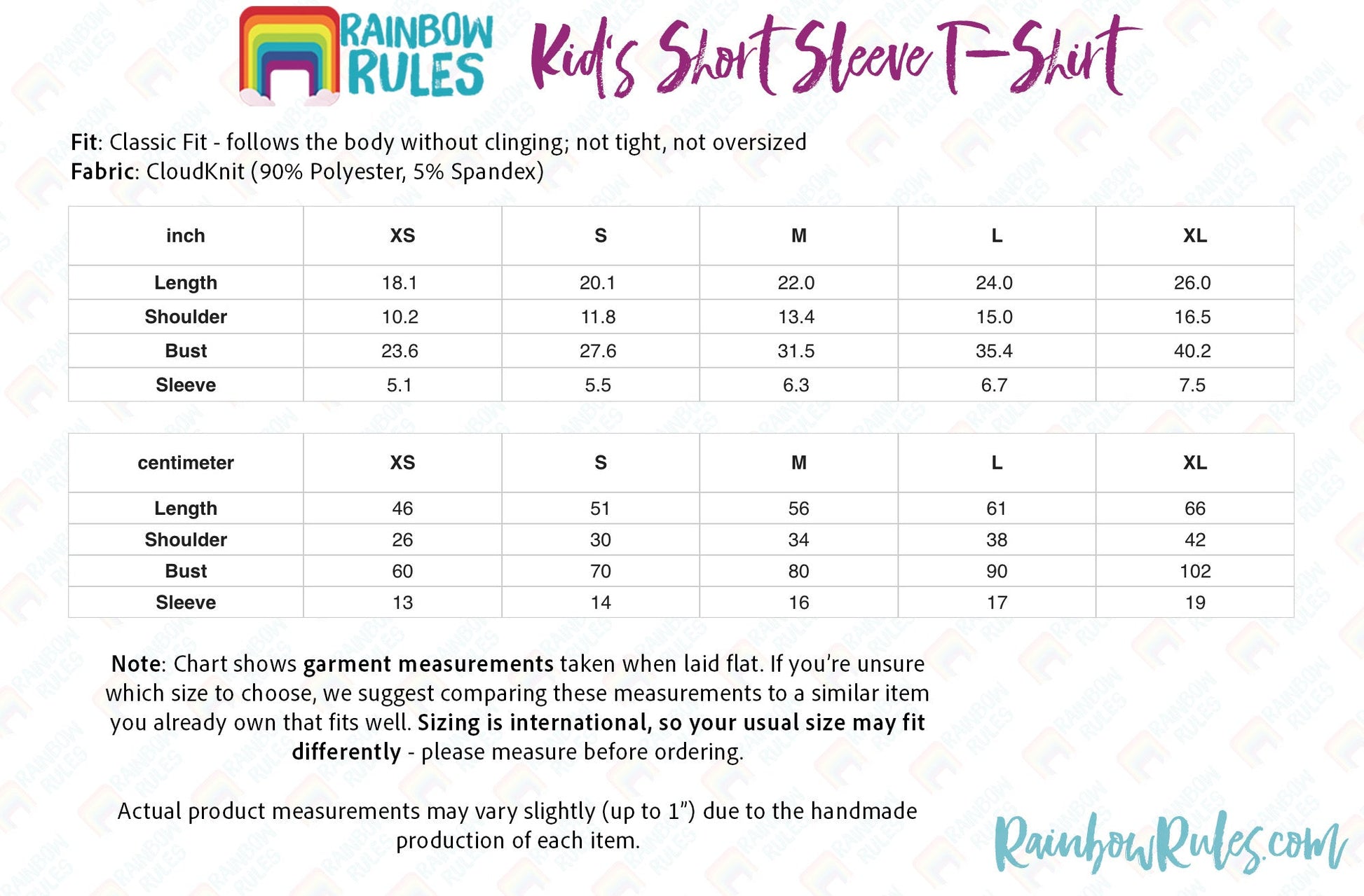 Kid’s Short Sleeve T-Shirt Size Chart