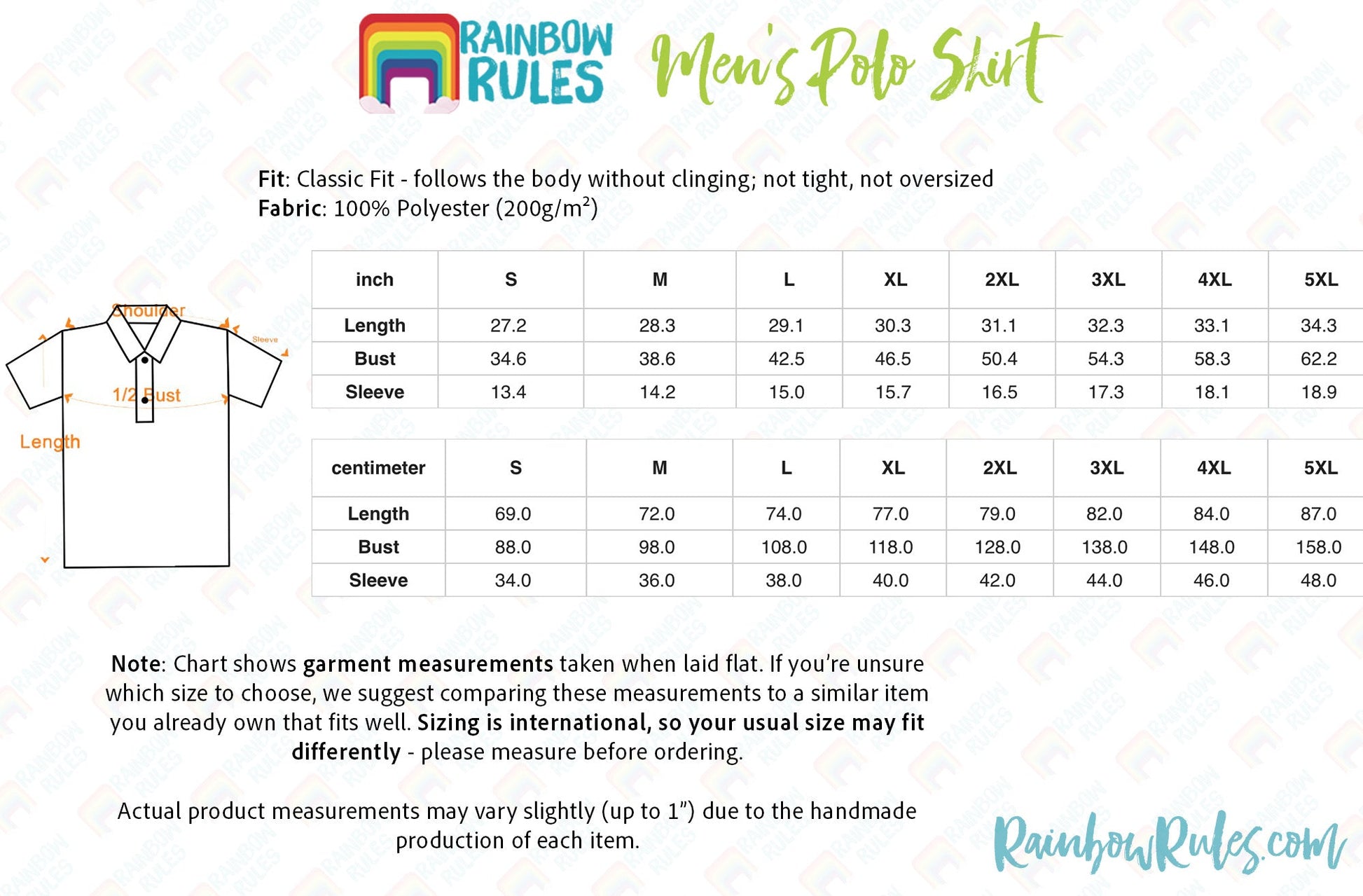 Men's Polo Shirt Size Chart