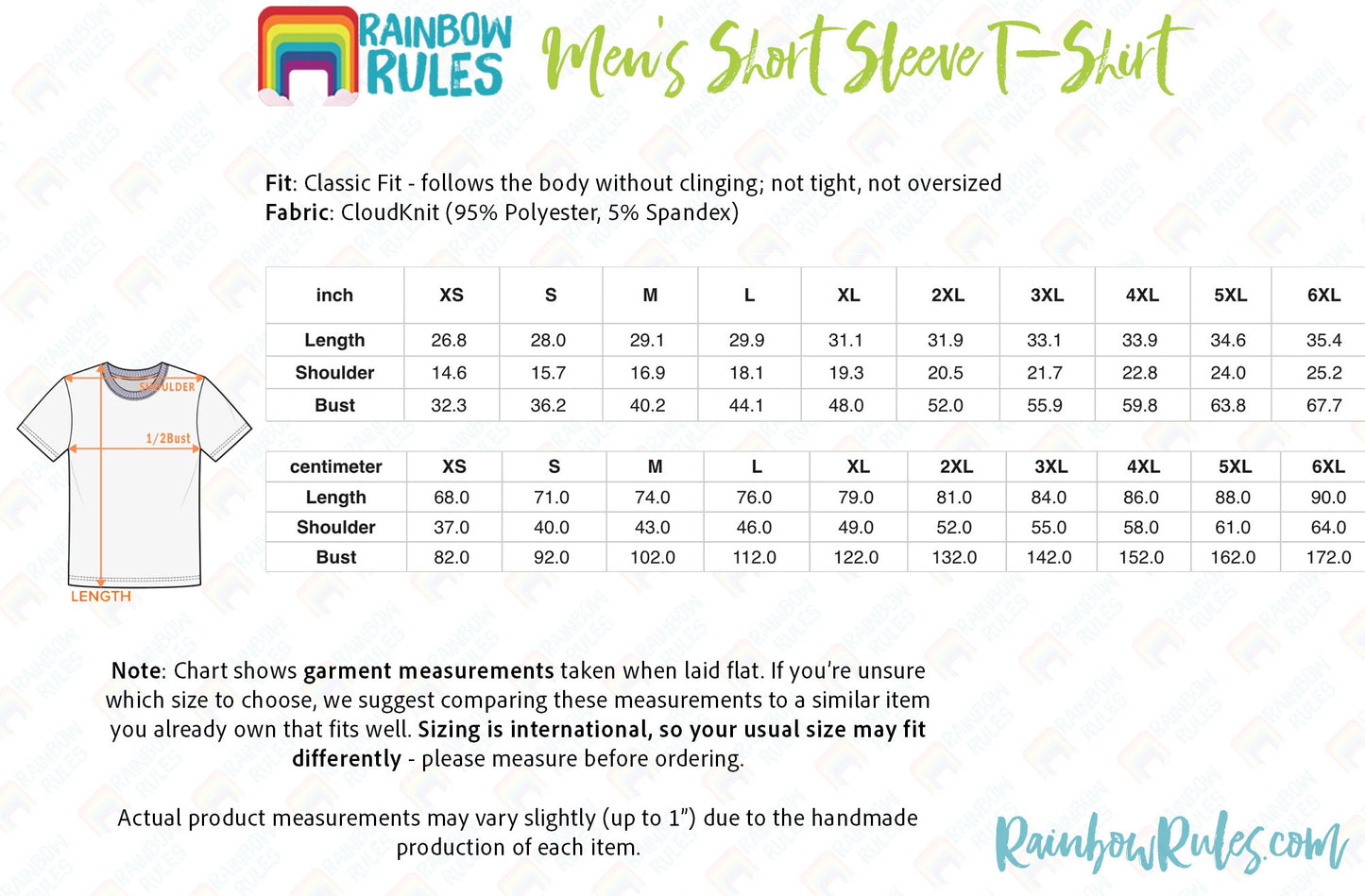Men's Short Sleeve T-Shirt Size Chart