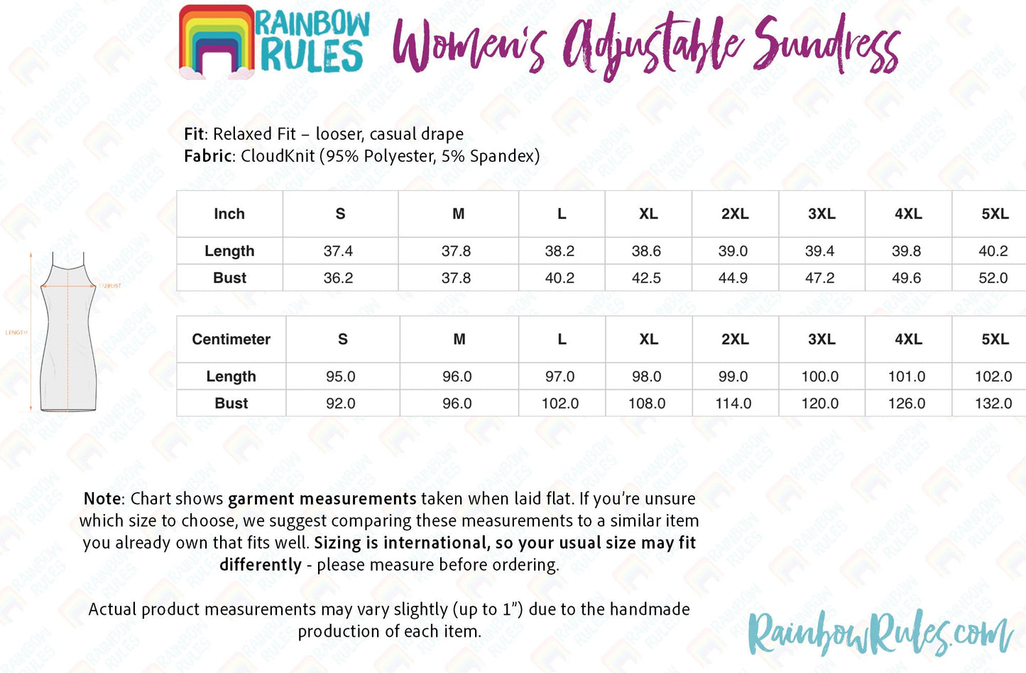Women’s Adjustable Sundress Size Chart