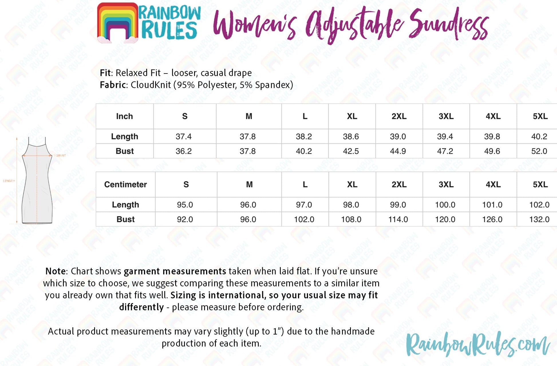 Women’s Adjustable Sundress Size Chart