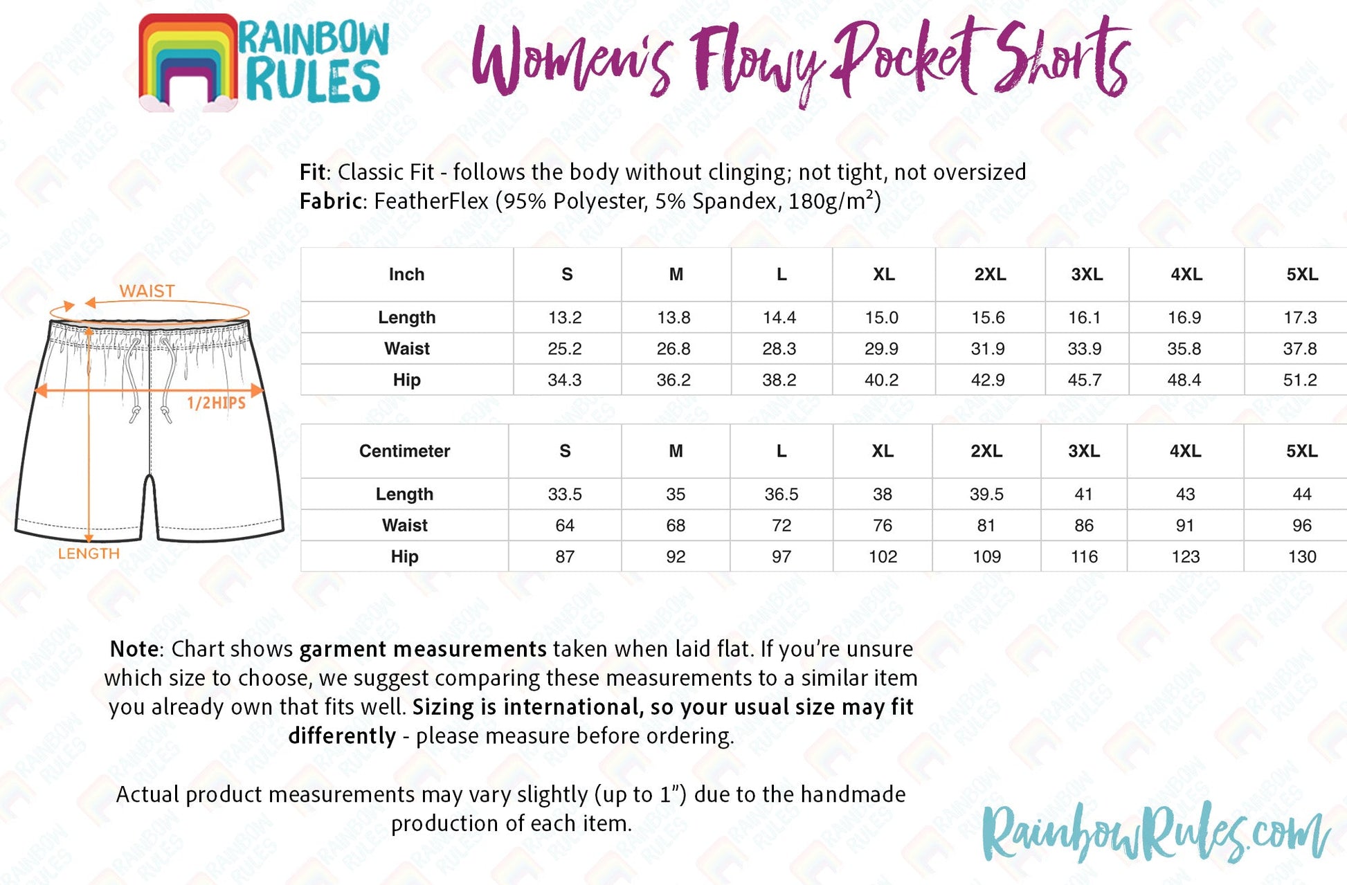 Women’s Flowy Pocket Shorts Size Chart