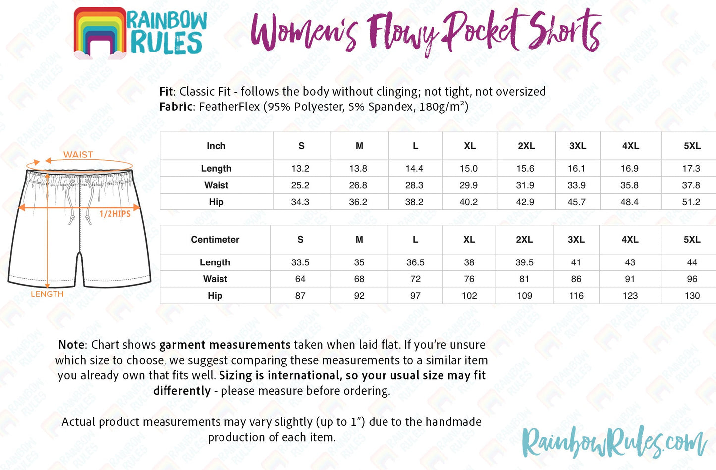 Women’s Flowy Pocket Shorts Size Chart