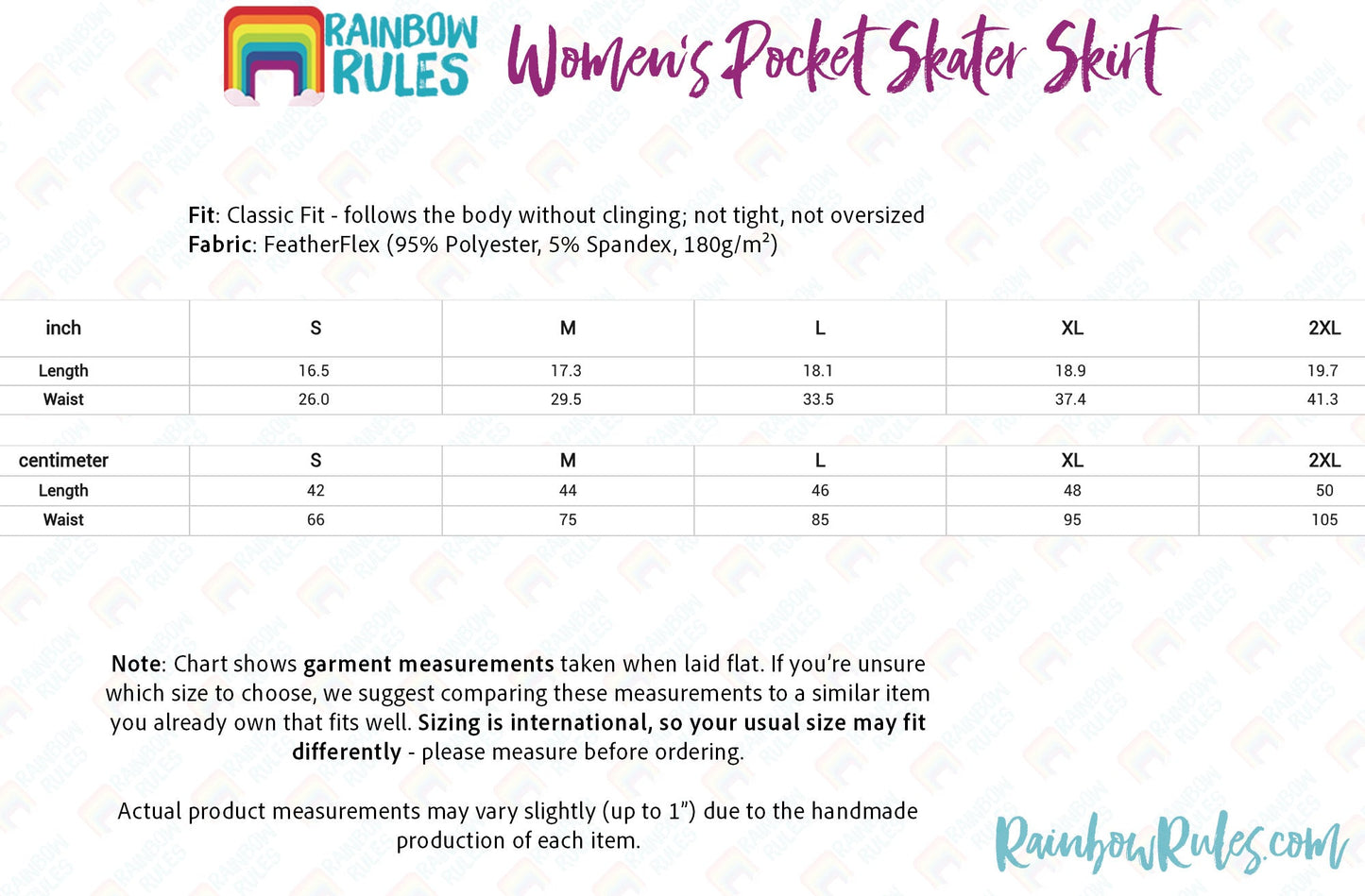 Women’s Pocket Skater Skirt Size Chart