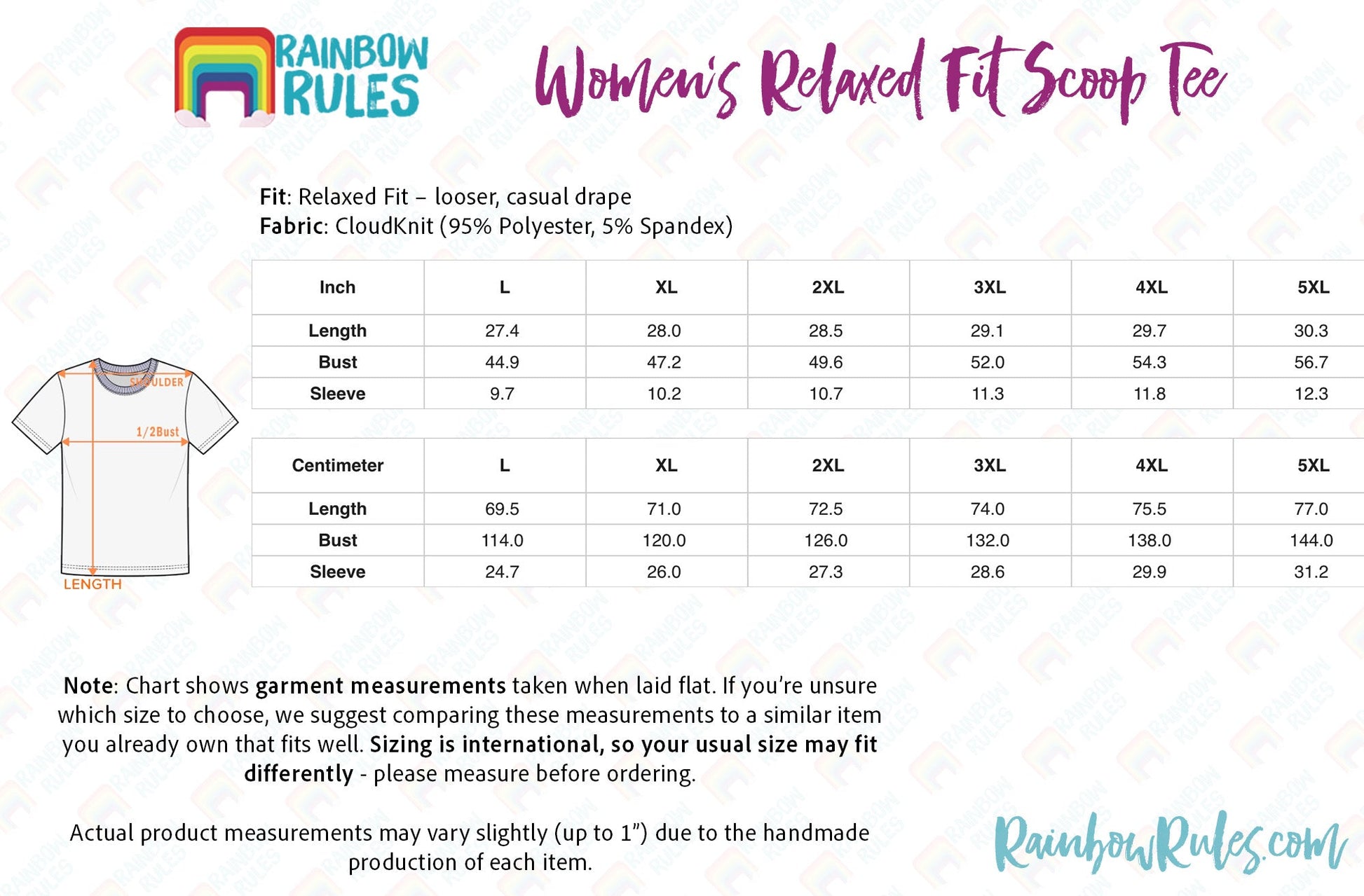 Women’s Relaxed Fit Scoop Tee Size Chart