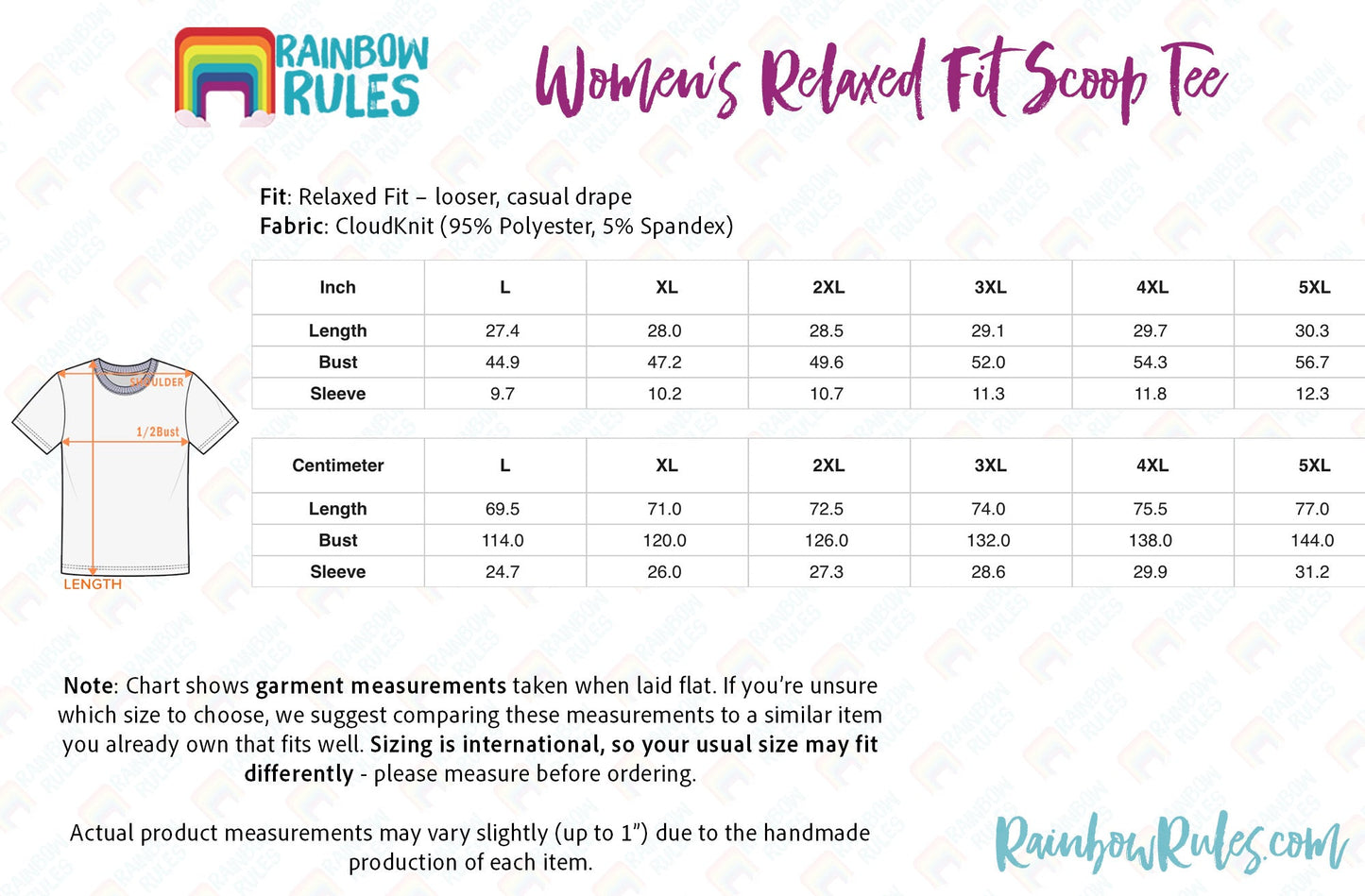 Women’s Relaxed Fit Scoop Tee Size Chart
