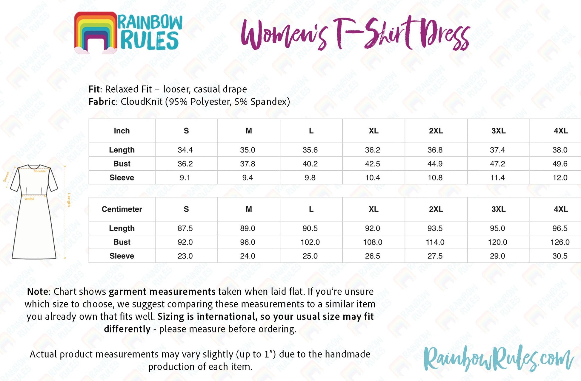 Women's T-Shirt Dress Size Chart